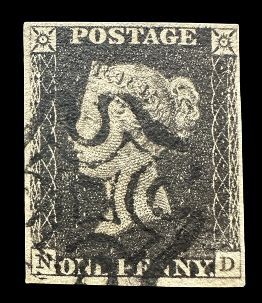 GB QV 1840 1D Black – Plate 1B (ND), ND 4 Margins, Clear Black Maltese Cross, Fine Used (Cat: £375)