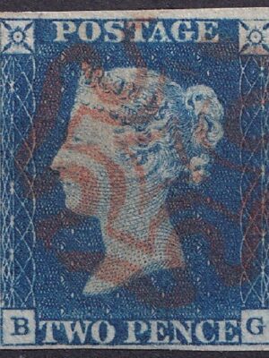 GB QV 1840 2D Blue – Plate 1 (BG) 4 Margin, Stunning Fine Used Example with Central Red Maltese Cross (Cat £975)