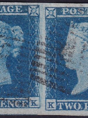 GB QV 1841 2D Blue – Plate 4, KK-KL Horizontal Pair, Large Margins